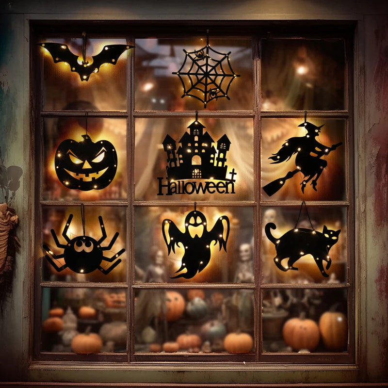 Halloween Hanging Lights – Castle, Witch, Ghost & Spider Web (10LED)