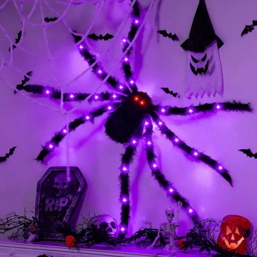 Halloween Spider Web Lights – 8 Mode LED Web with Glowing Spider
