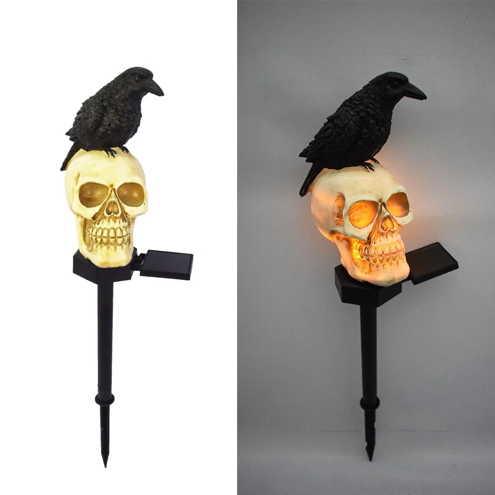 Halloween Solar Crow Skull Light – Outdoor LED Skeleton & Ghost Decoration