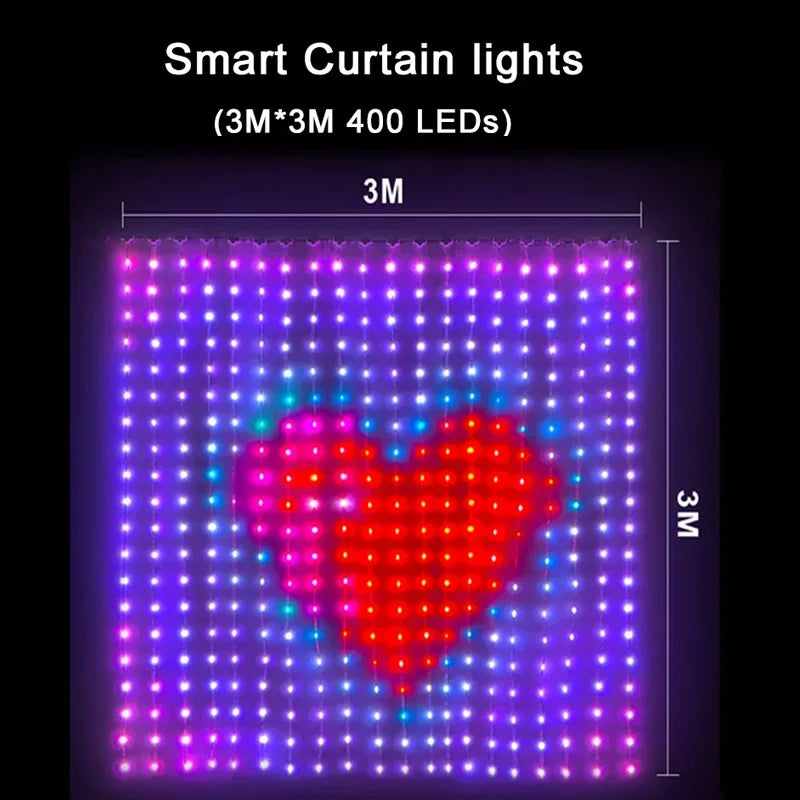Smart Curtain Lights – 400 LED RGB Fairy Lights with App & Music Sync