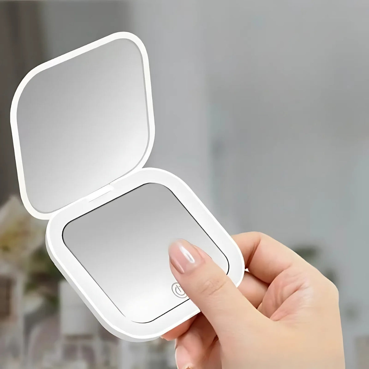 Mini Folding LED Makeup Mirror – USB Rechargeable with 2X Magnification