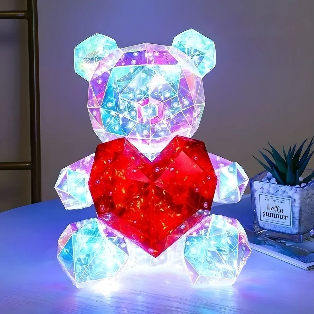 LED Light-Up Teddy Bear with Red Heart – Romantic Gift Lamp